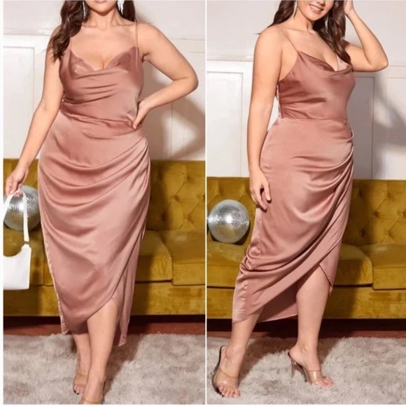 Plus  Green Formal Evening  Cami Satin Dress - Picture 8 of 8